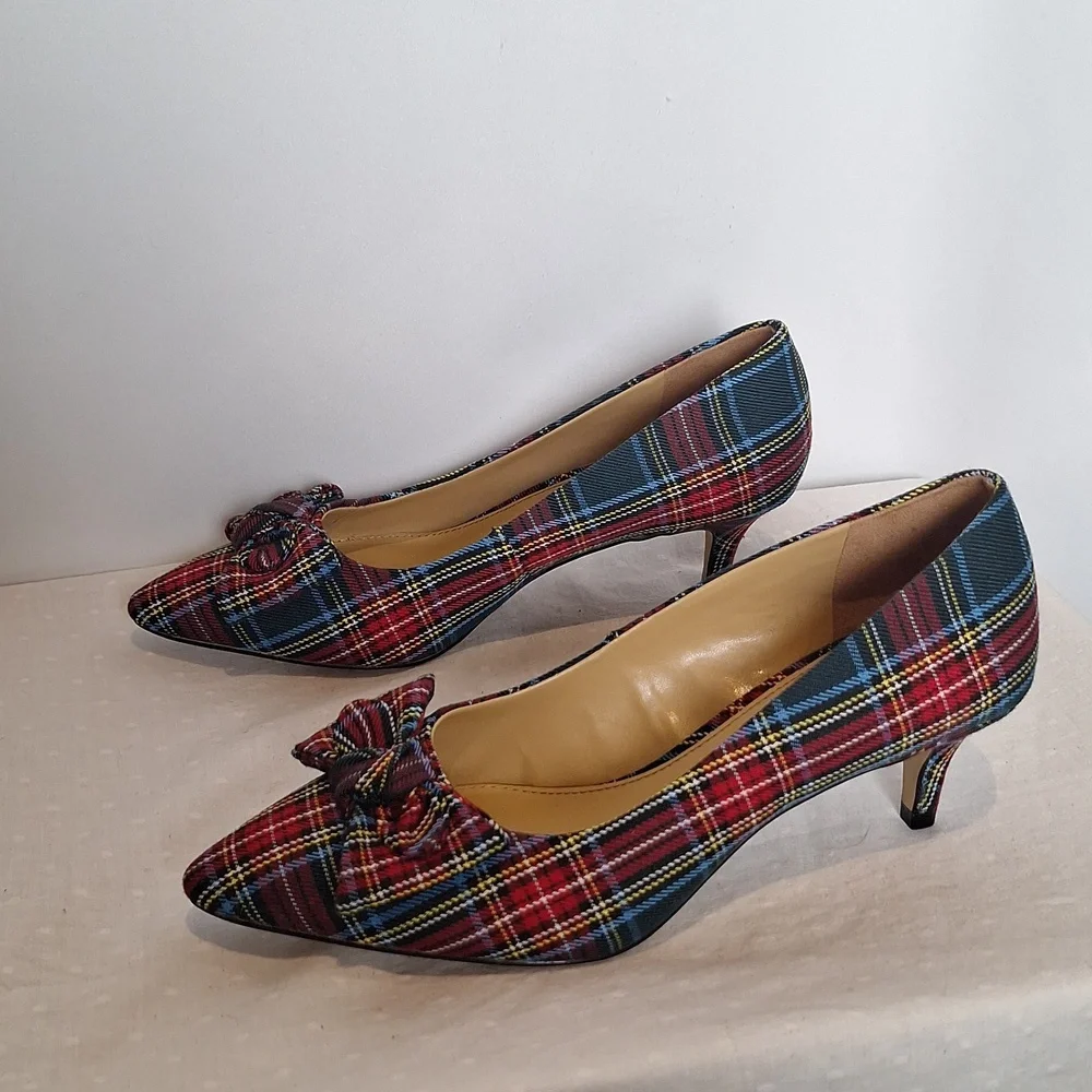 Esme Tartan Plaid Women's Kitten Heels Bow Accent Size 6.5